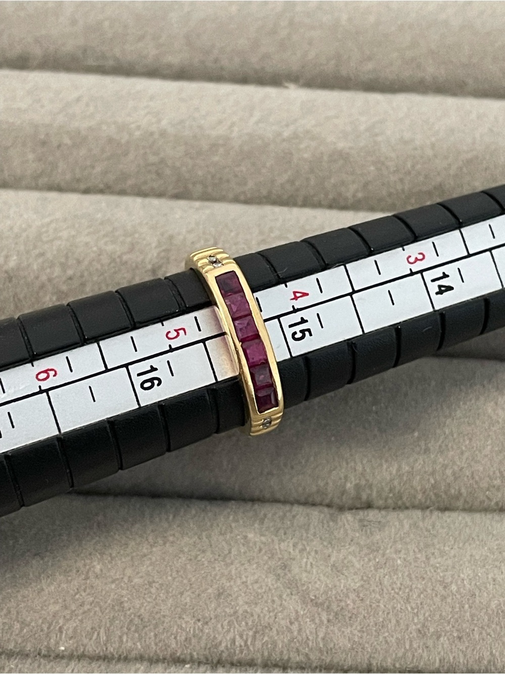 18k Gold Ruby Channel-Set Stackable Ring with diamond accents size 4.5 - Picture 12 of 12